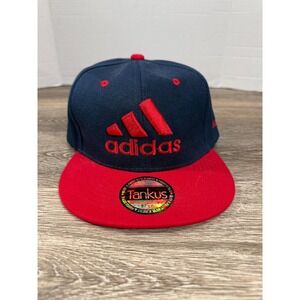 Adidas Snapback Hat Navy Blue Red Logo Flat Brim One Size Trucker
